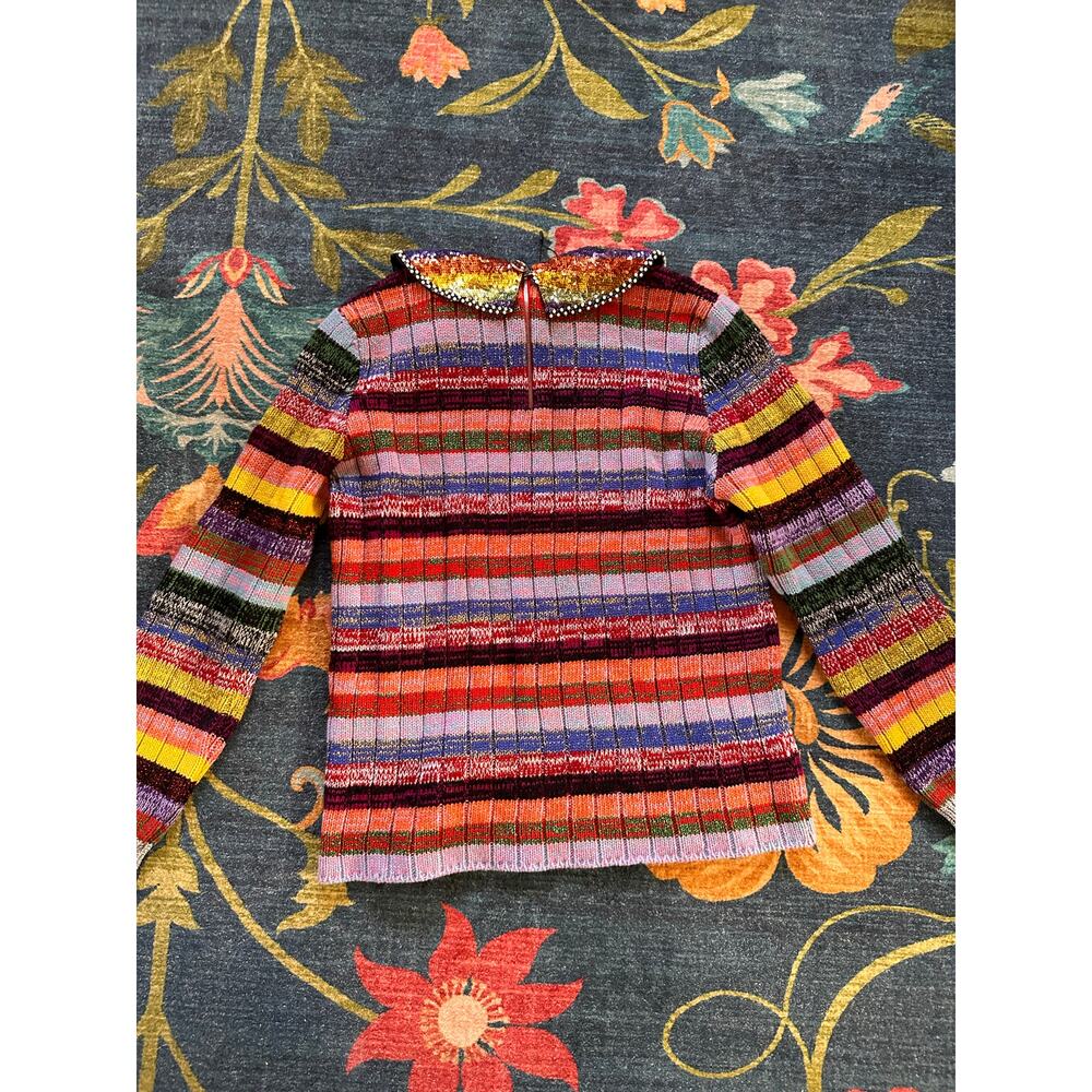 Authentic Gucci Striped Wool Sequenced Rainbow Collar Sweater Size Medium - Picture 3 of 9